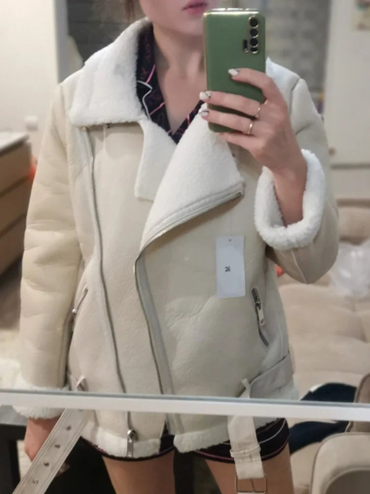 Thick Faux Leather Fur Coat – Winter Aviator Style