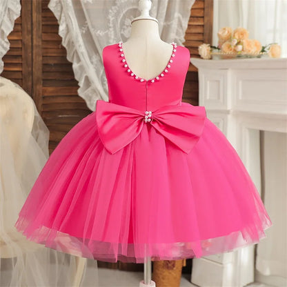 Kids Birthday Princess Dress with Bow & Pearls