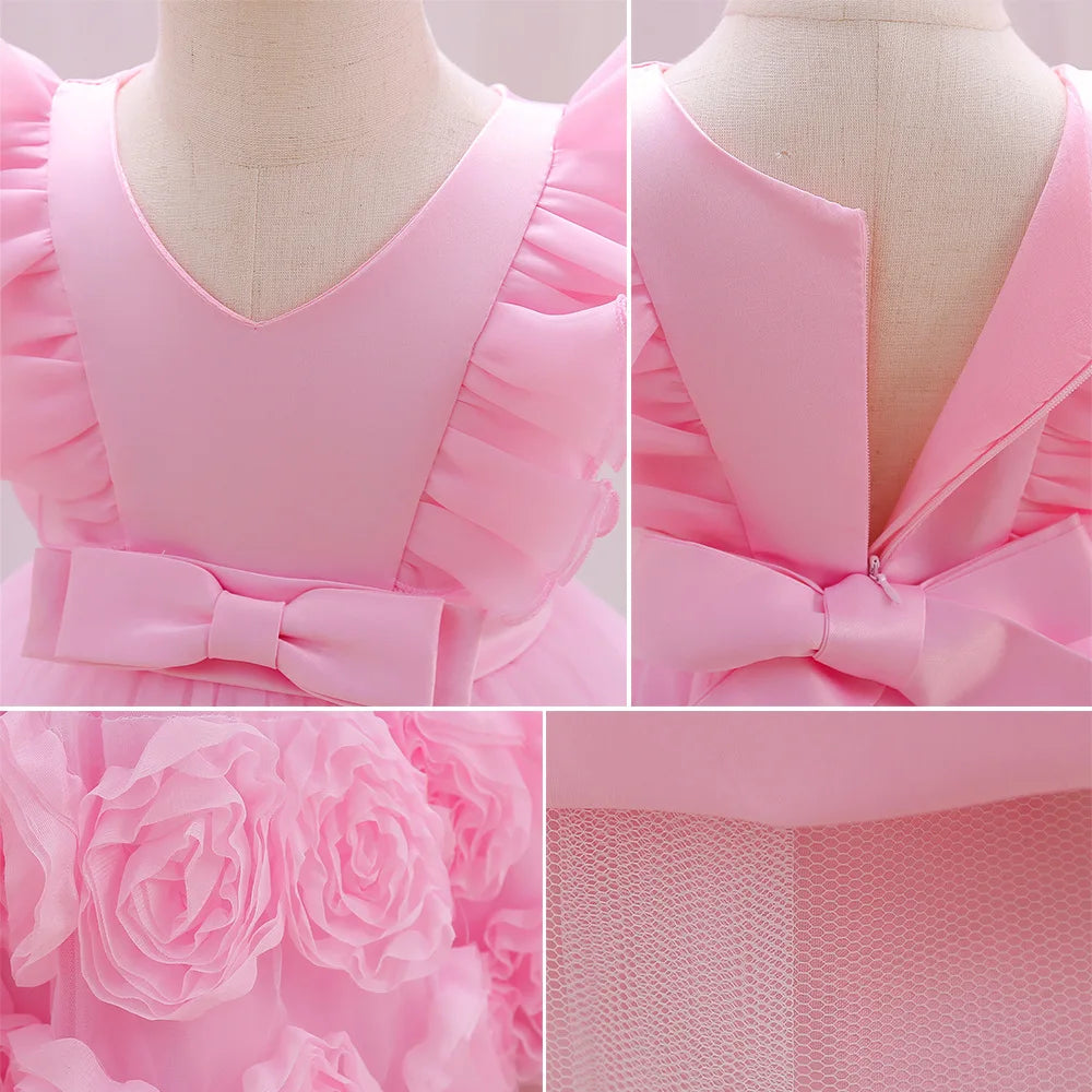 Flower Girl Party Dress with Bow & Flying Sleeves