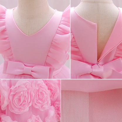 Flower Girl Party Dress with Bow & Flying Sleeves