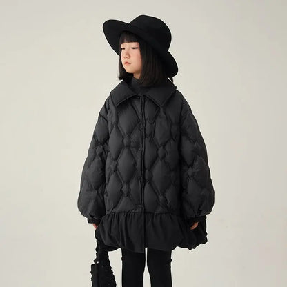 Girls’ Winter Quilted Jacket – Reversible, Korean Style