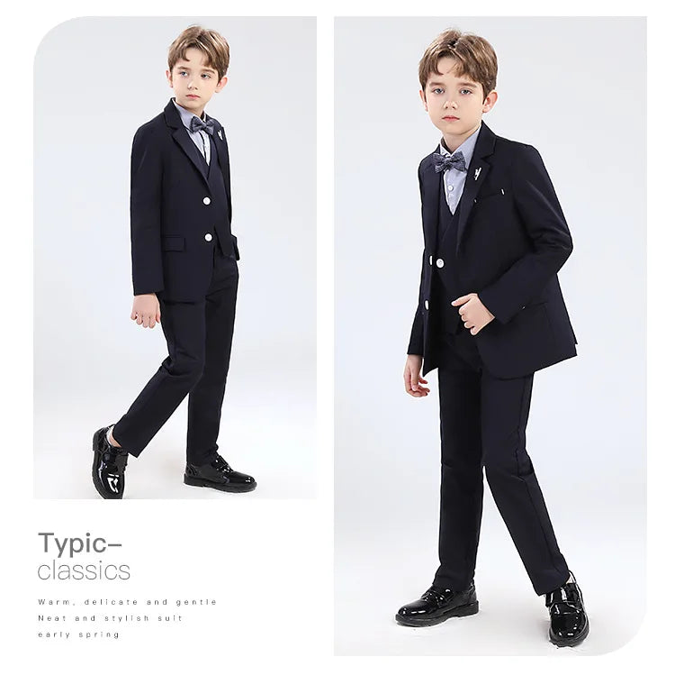 Boys' Formal Wedding Suit Set – Blazer, Vest, Shirt & Pants (Ages 4–12)