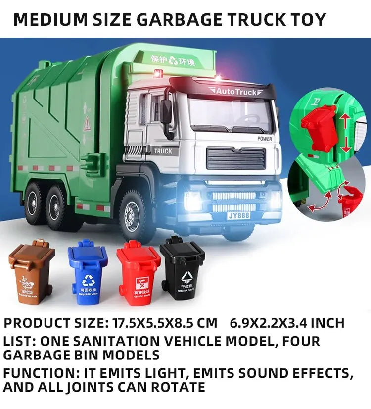 Garbage Truck Toy – Metal Diecast with Lights & Sounds for Boys!