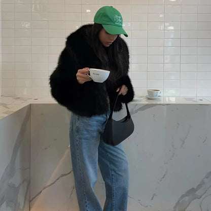 Cozy Black Faux Fur Outerwear – Trendy & Warm