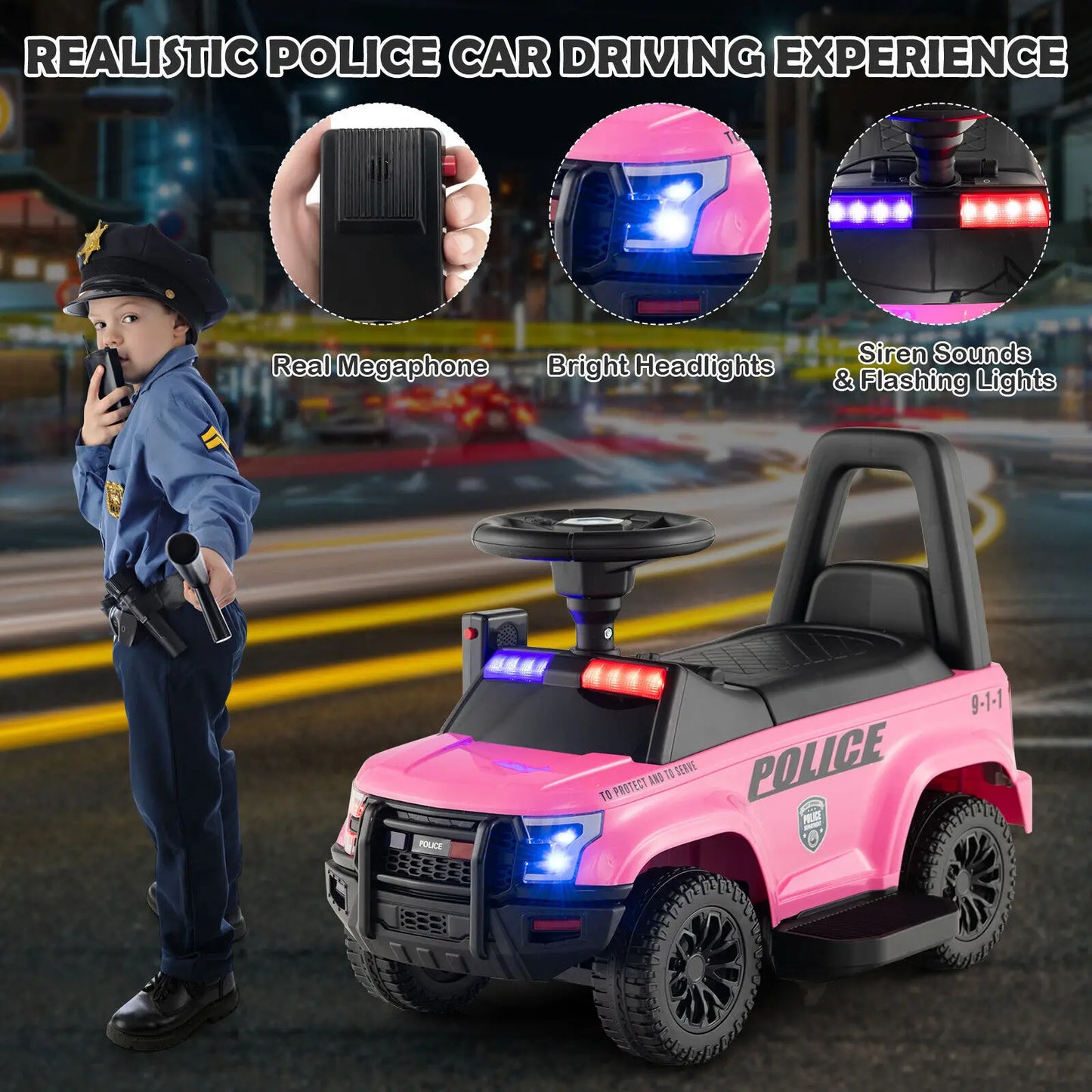 6V Electric Ride-On Police Car with Megaphone – Fun for Toddlers!