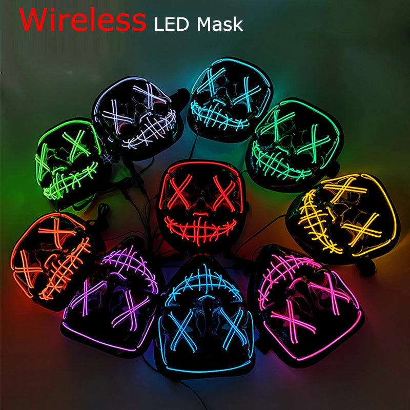 Wireless Neon LED Purge Mask – Glowing Halloween Party Mask