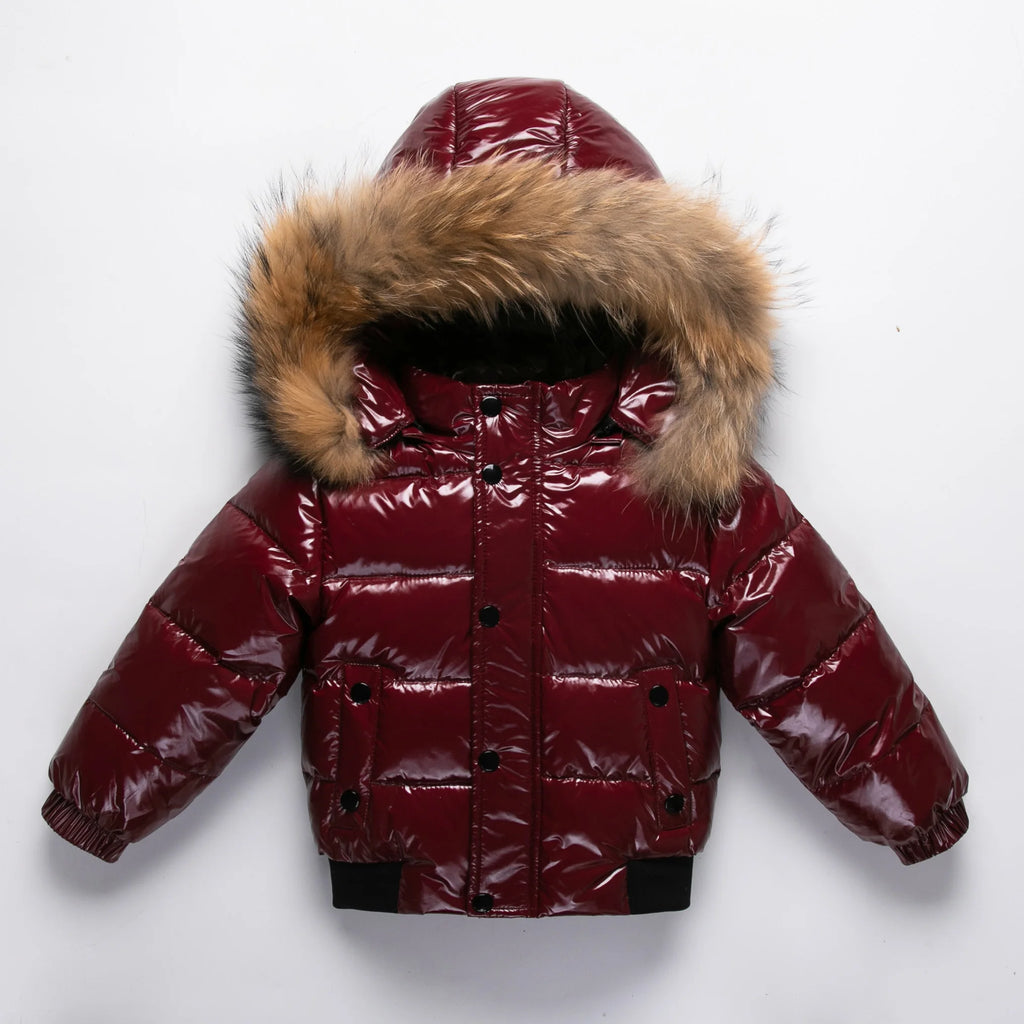 Shiny Waterproof Kids' Down Parka – Real Fur Hood