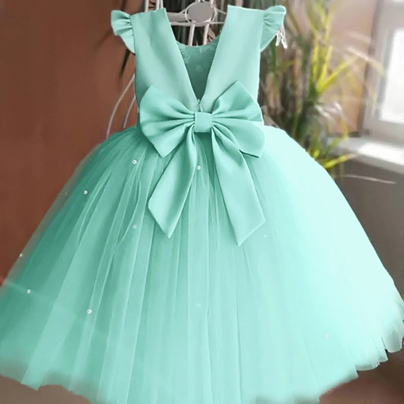 Kids Flower Girl Dress – Elegant Bow Tulle Party Wear