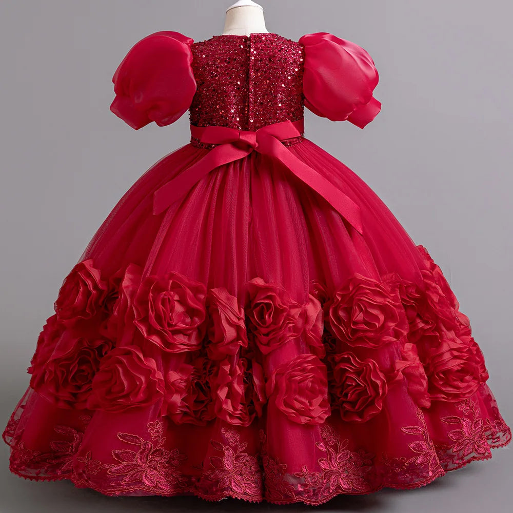 Elegant Long Sequin Dress for Girls 4–12 Years