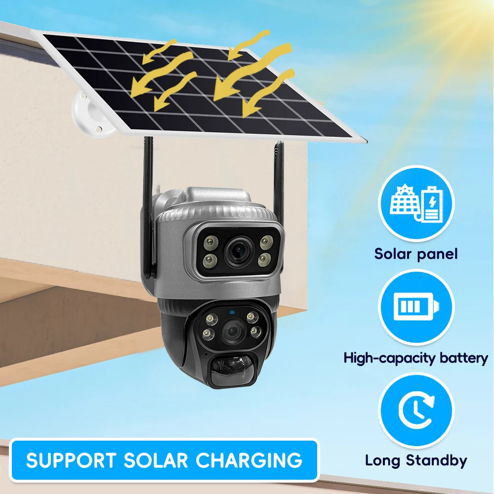 8MP 4K Solar Security Camera | 4G/WiFi | Dual Lens | PIR Motion | Night Vision