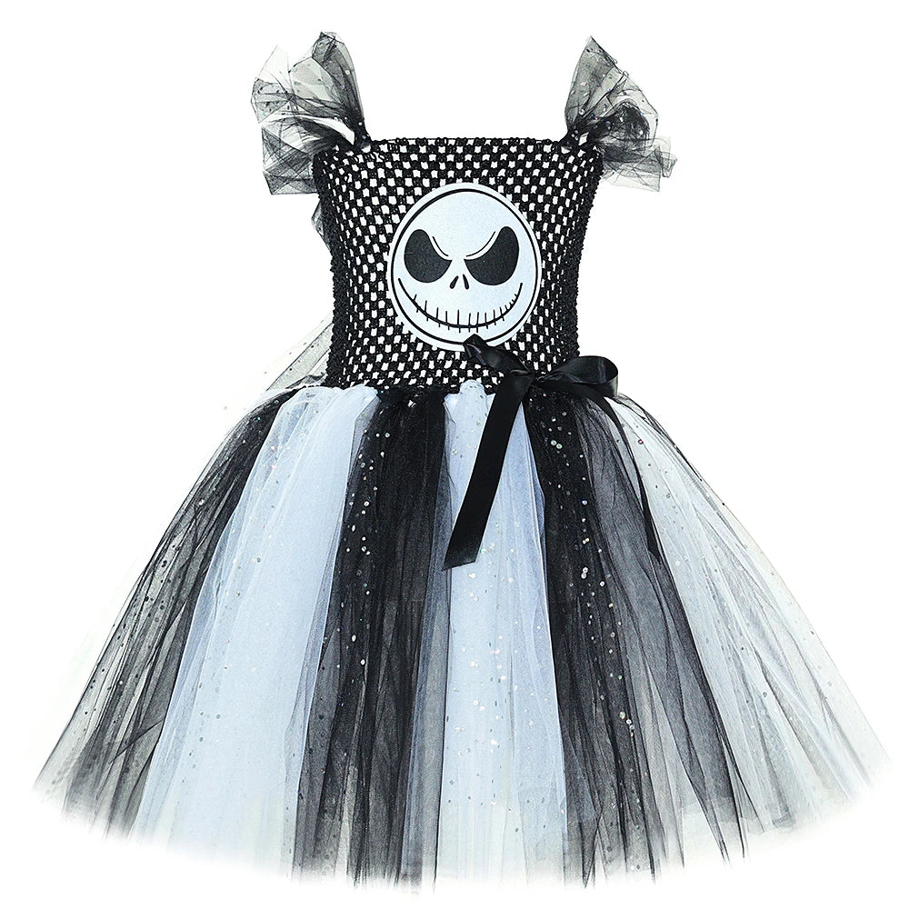 Kids Skeleton Halloween Tutu Dress – Black & White Outfit