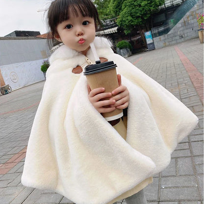 Baby Girl Winter Cloak with Faux Fur Hood
