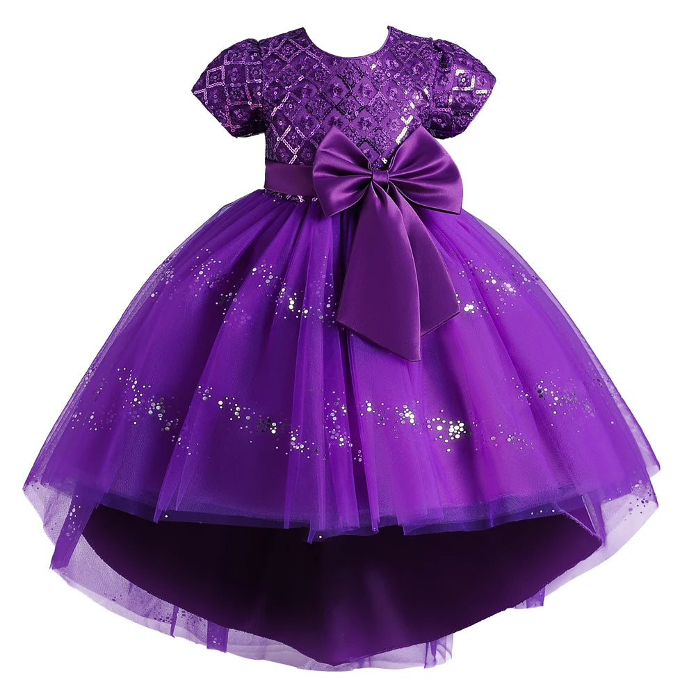 Kids’ Purple Sequin Dress – Bubble Sleeves