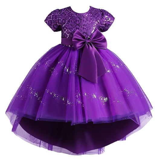 Kids’ Purple Sequin Dress – Bubble Sleeves