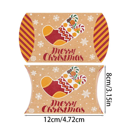 10pcs Christmas Pillow-Shaped Gift Boxes – Kraft Paper Candy & Cookie Packaging