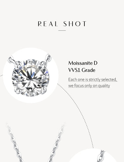 1CT Moissanite Pendant Necklace – Elegant 925 Silver Jewelry