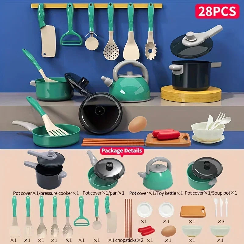 28-Piece Kids Kitchen Play Set – Pretend Cooking & Food Accessories