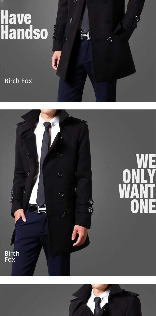 British Style Trench Coat for Men – Slim Fit Woolen Overcoat