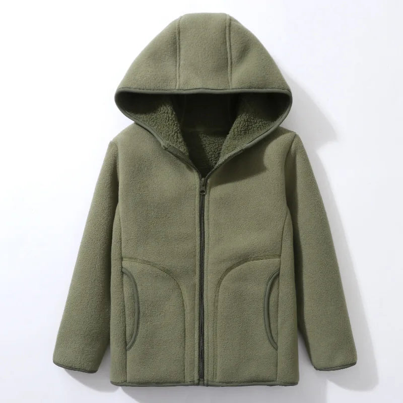 Warm Plush Velvet Jackets – Kids’ Hooded Winter Coat for Teens