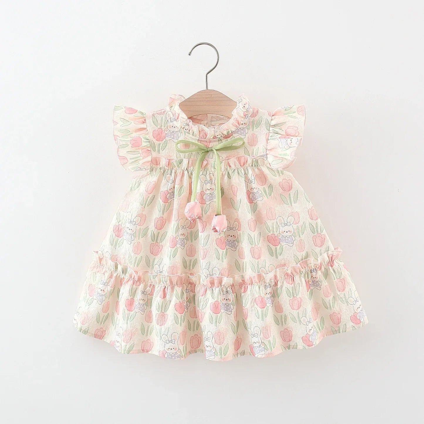 Cute Cartoon Rabbit Tulip Flower Girl Dress