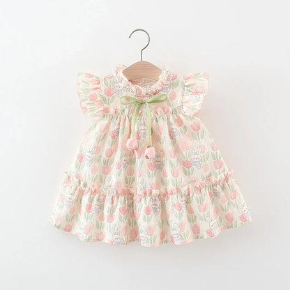 Cute Cartoon Rabbit Tulip Flower Girl Dress