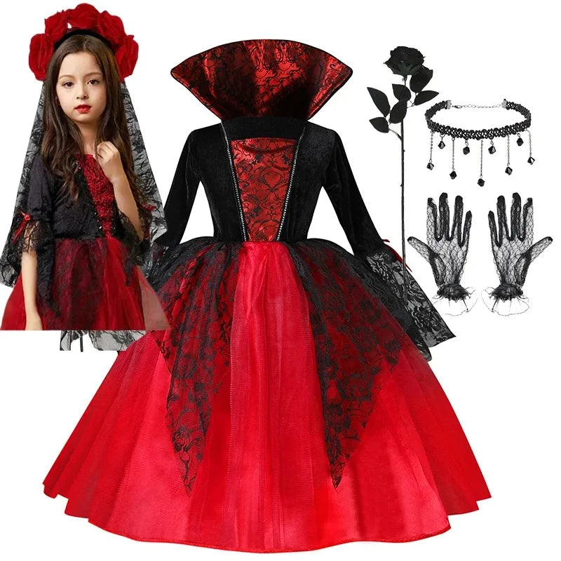 Children’s Gothic Vampire Costume – Ghost Bride Cosplay Party Dress