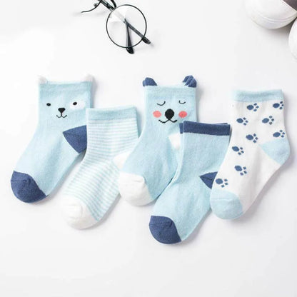 Cute Animal Baby Socks – Cat Design, 5-Pack (0–6Y)