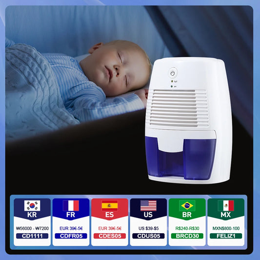 Portable Electric Dehumidifier & Air Purifier – USB Moisture Absorber for Home & Office