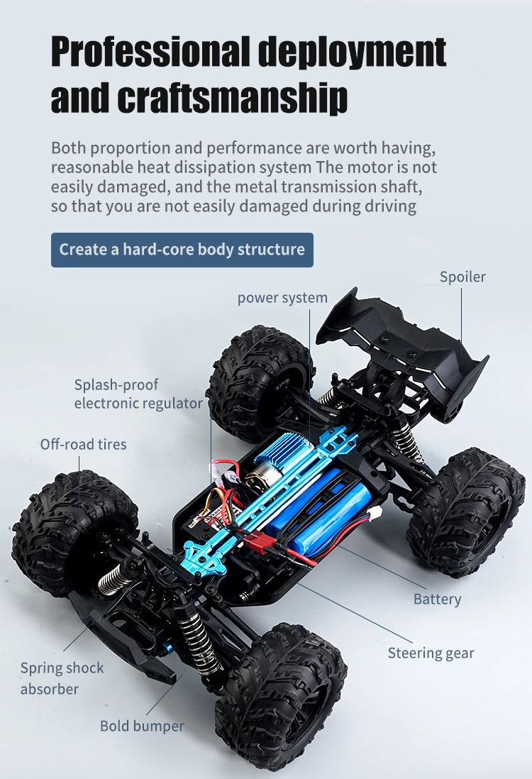 1:16 RC Off-Road Car – High-Speed 4WD Monster Truck with LED Lights
