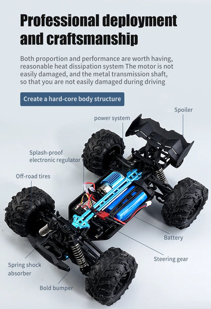 1:16 RC Off-Road Car – High-Speed 4WD Monster Truck with LED Lights