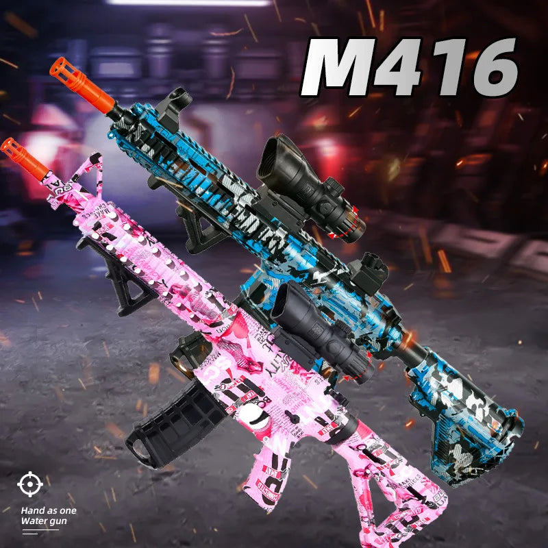 Ultra Shoppings M416 electric gel blaster toy with water balls for outdoor shooting game, ideal for parent-child summer fun.