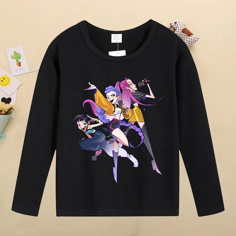 Kpop Demon Hunters Kids T-Shirt – Kawaii Cartoon Long Sleeve Top