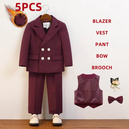 Elegant Boys’ Velvet Suit – British-Style Wedding & Party Outfit