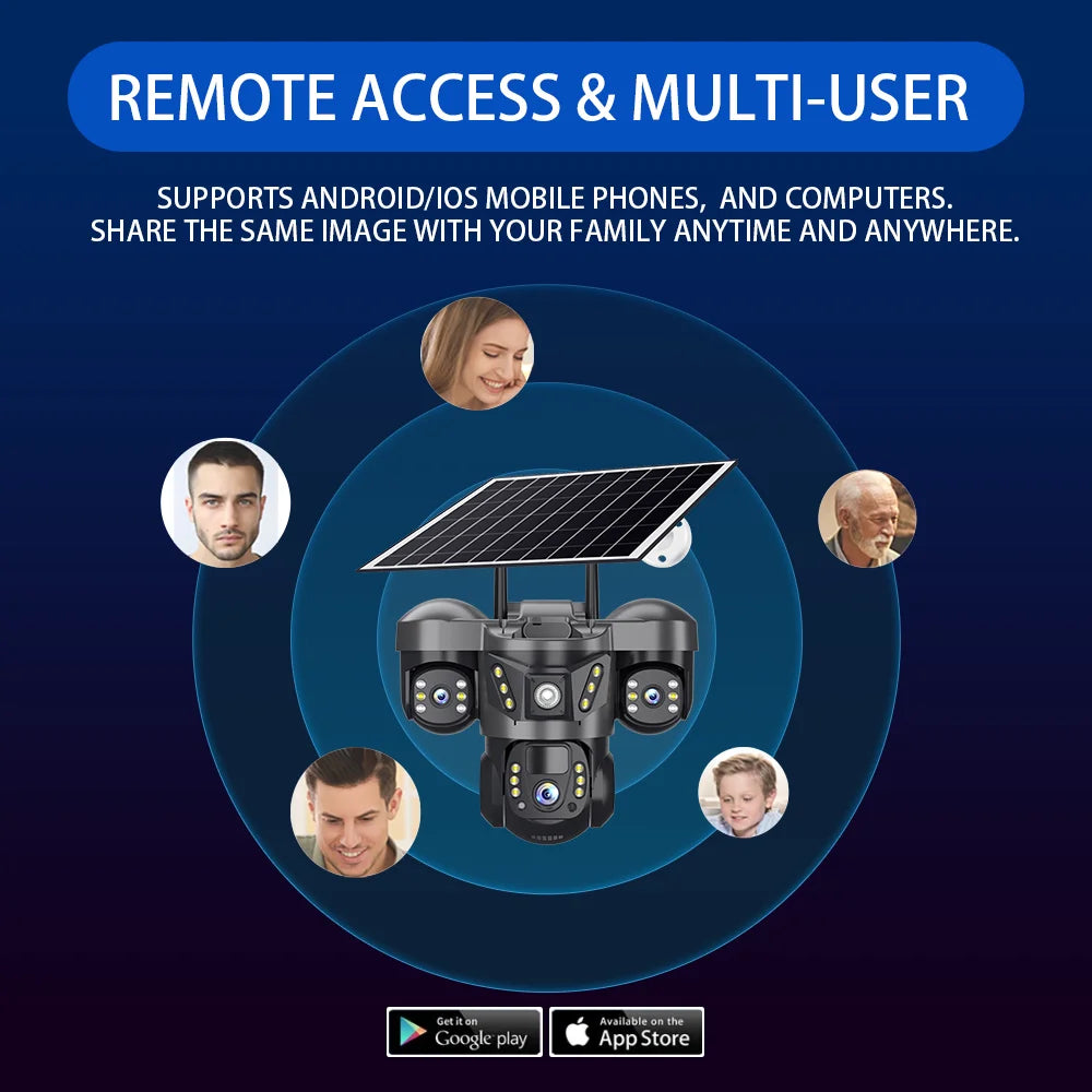 Triple Lens 15MP 4G Solar Security Camera | 10X Zoom | PIR Motion Detect