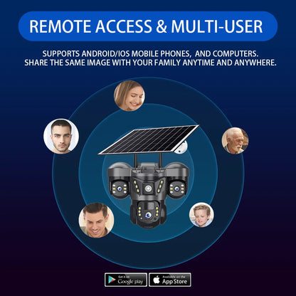 Triple Lens 15MP 4G Solar Security Camera | 10X Zoom | PIR Motion Detect