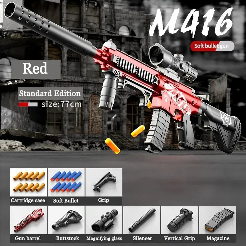 Ultra Shoppings M416 toy gun with soft bullets and suction cups, children's assault rifle with manual loading and realistic design