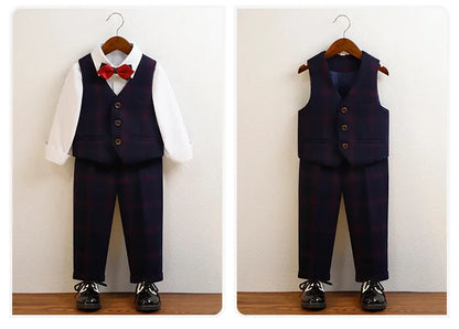 Kids’ Red Plaid Blazer Set – 1–10Y Boys’ Formal Performance Outfit