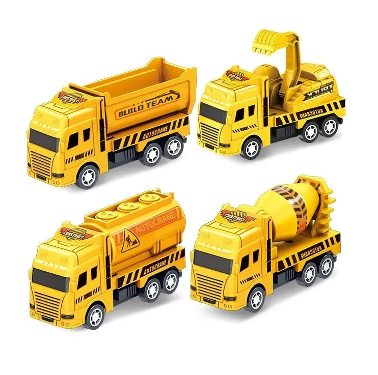 6Pcs Mini Pull-Back Engineering Car Set - Fun Cartoon Toys for Kids