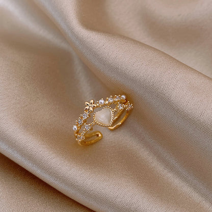 14K Gold Plated Double Love Crystal Ring – Elegant Daily Accessory