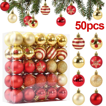 50pcs Christmas Baubles – 4cm Hanging Ornaments for Tree Décor & Holiday Gifts