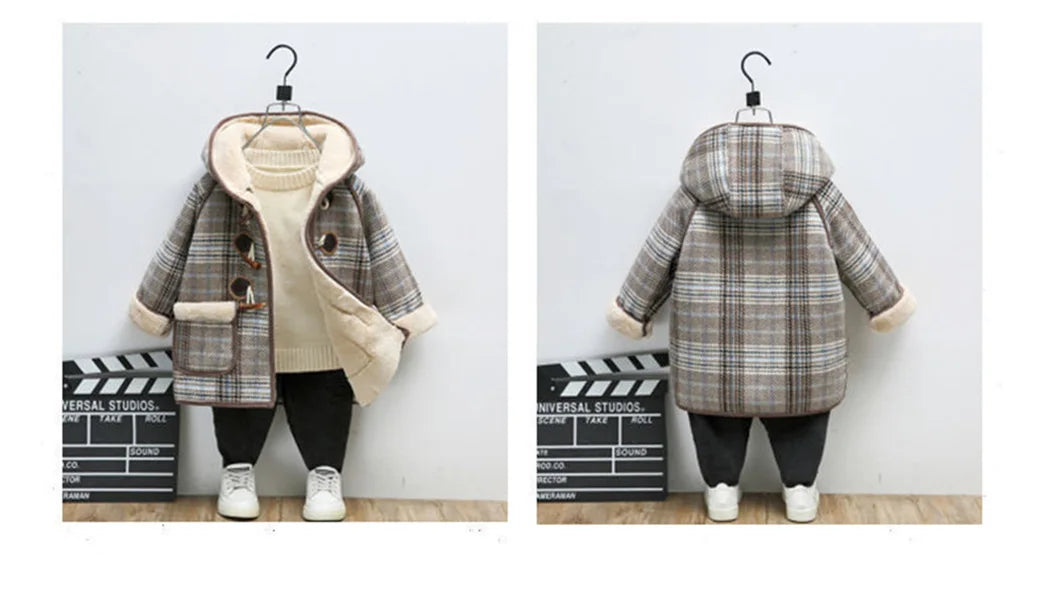 Girls’ Winter Wool Coat – Thicken Velvet-Lined