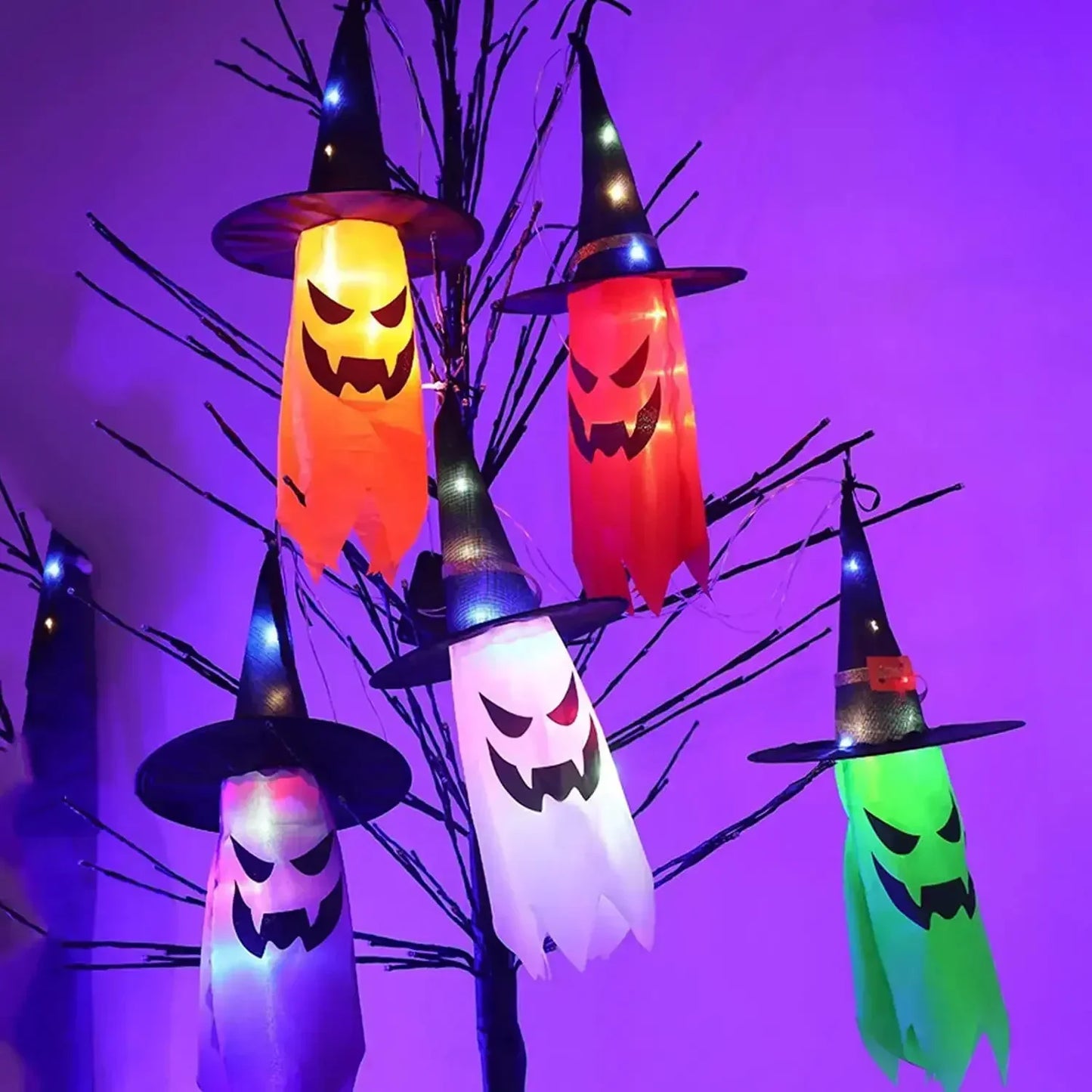 5pcs Halloween Witch Hat String Lights – Colorful LED Yard Decor