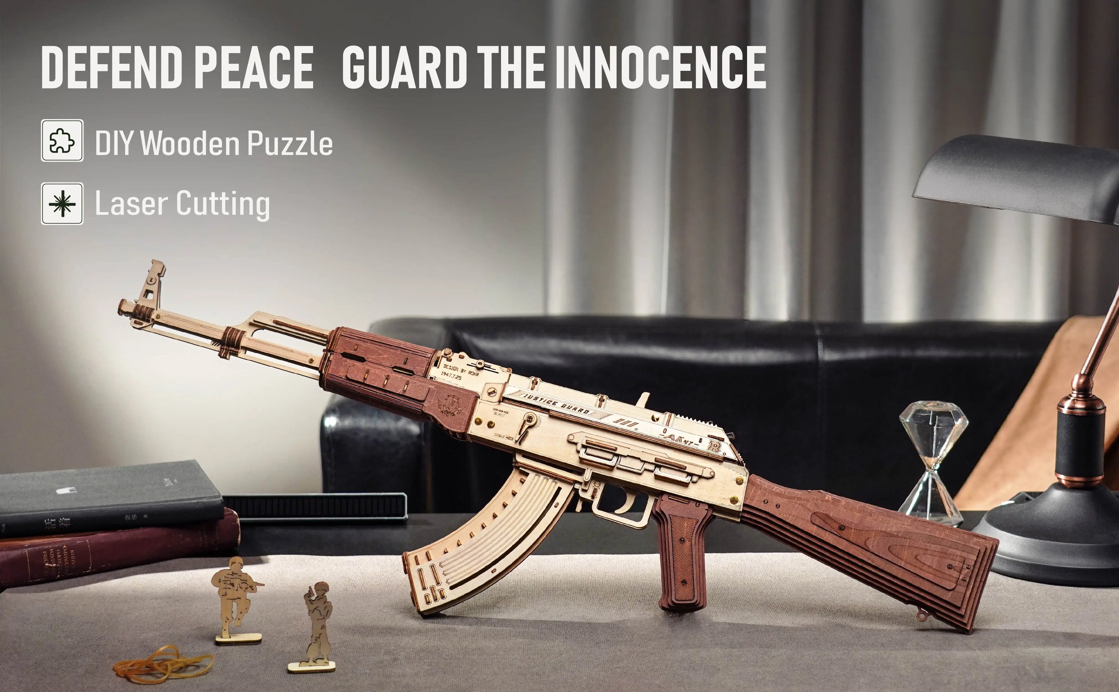 Ultra Shoppings Robotime Rokr AK47 3D wooden gun building block toy, detailed DIY puzzle for kids and adults, justice guard model.