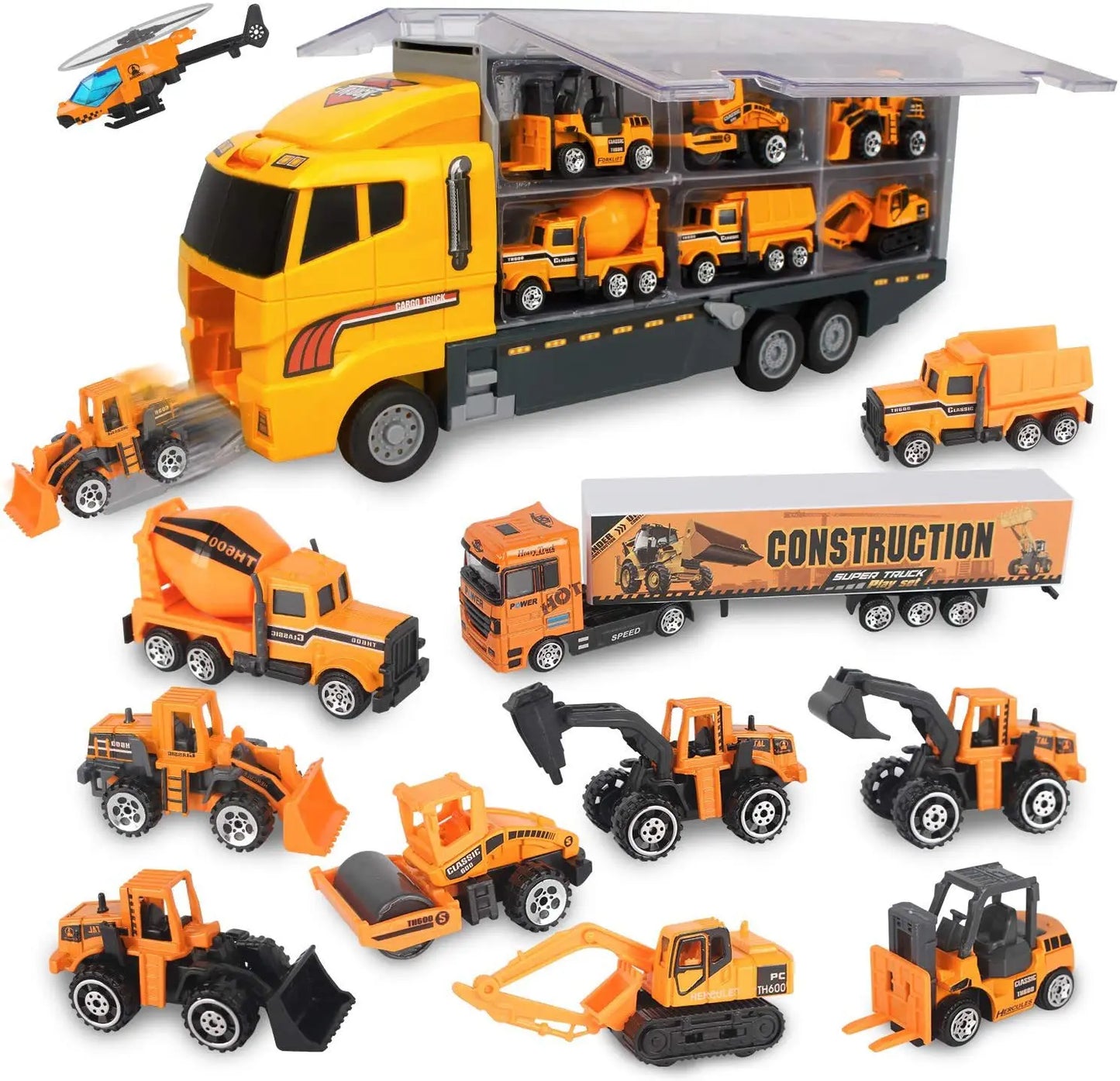 Big Trucks Mini Diecast Set – Carrier, Helicopter, Tank & More for Kids!