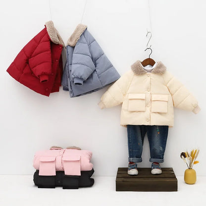 Boys & Girls Lapel Jacket – Cozy Lamb Fleece Kids’ Coat