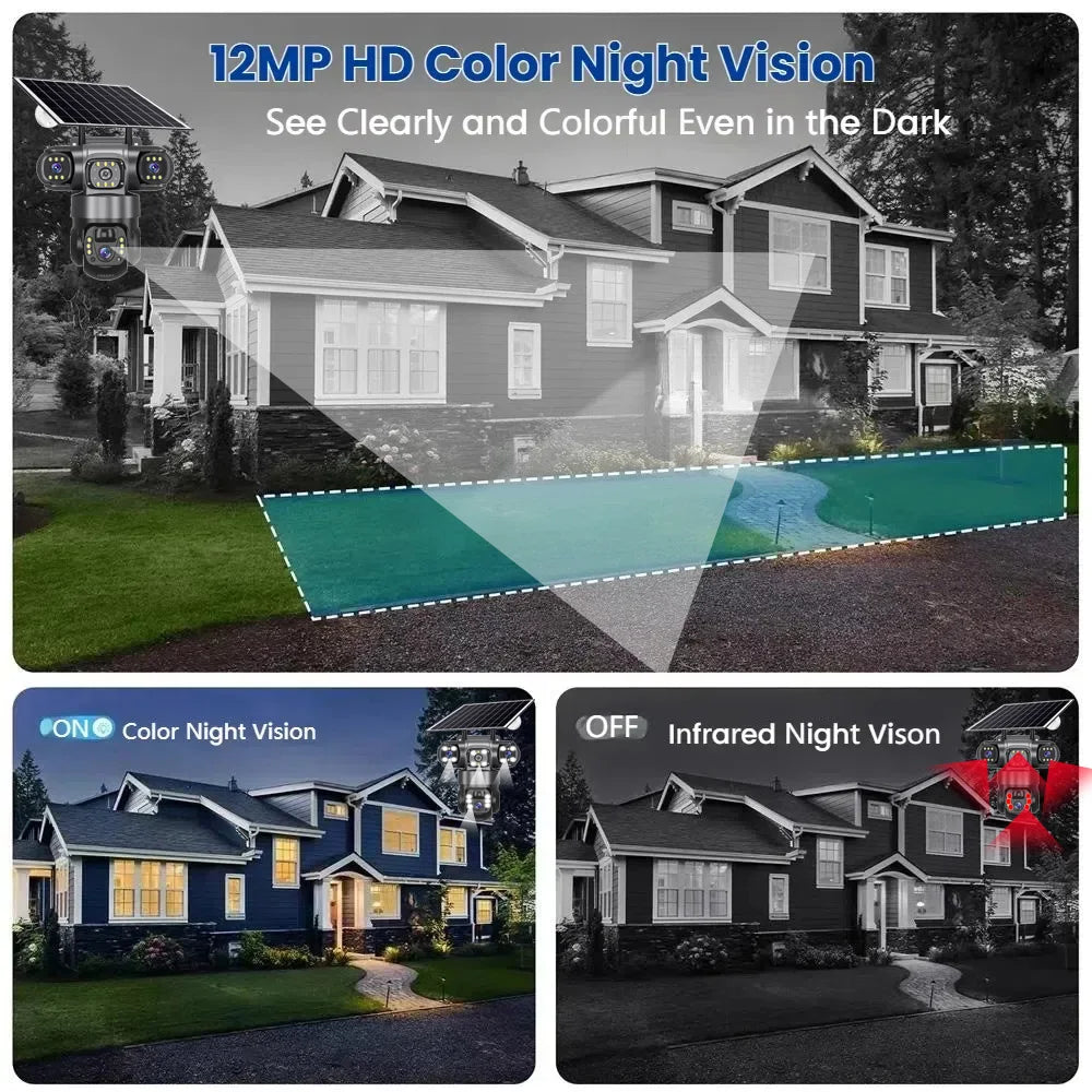 4G Solar Security Camera – 3 Lens, 10X Zoom, Night Vision