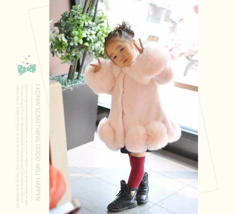 Korean Style Girls’ Winter Coat – Fox Fur Look