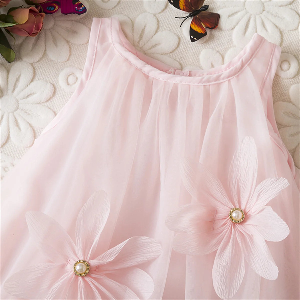 Baby Girl Costume – 3D Flowers & Mesh Pleats