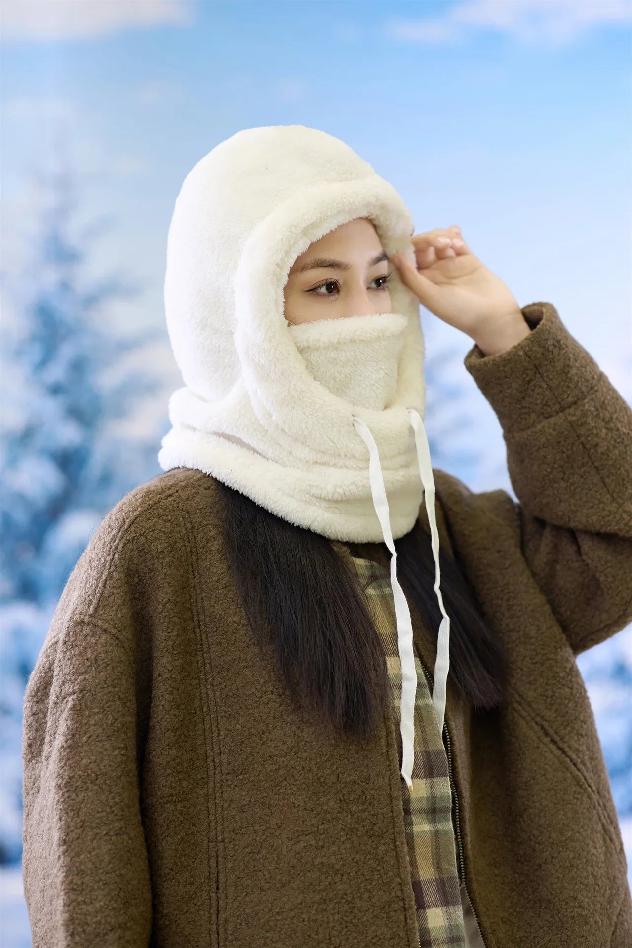 Winter Face Cover Hat with Fleece Sherpa Lining