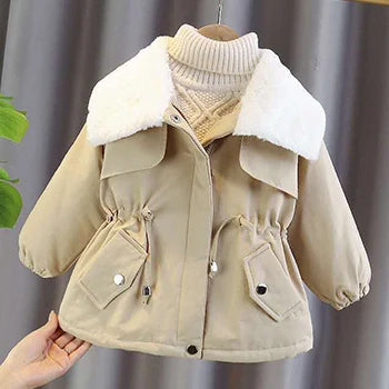 Warm Coat for Girls – Lapel Style with Waist